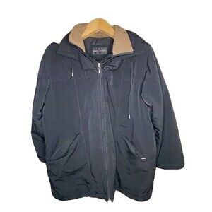 Pao Jacket Womens Large Black Windbreaker Long Sleeve Lined Pockets Hooded